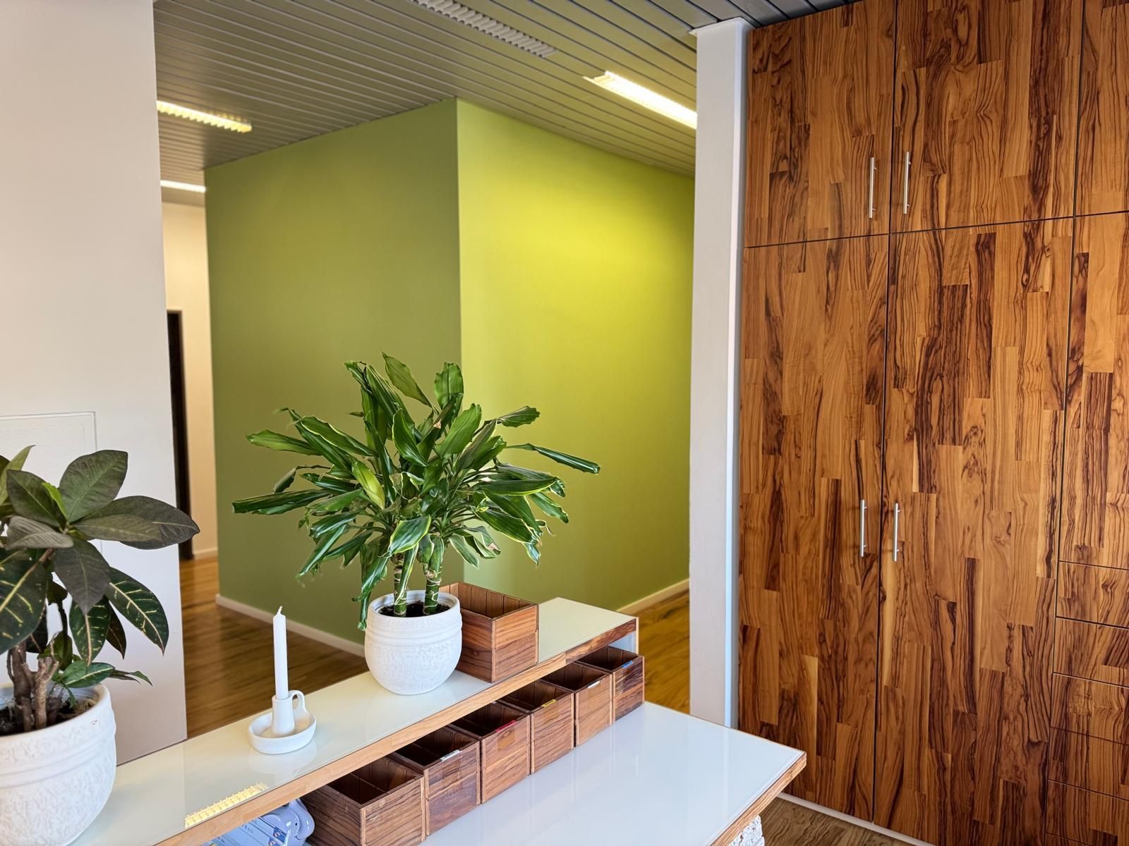 Physiotherapeutische Praxis Empfang mit Holzelementen