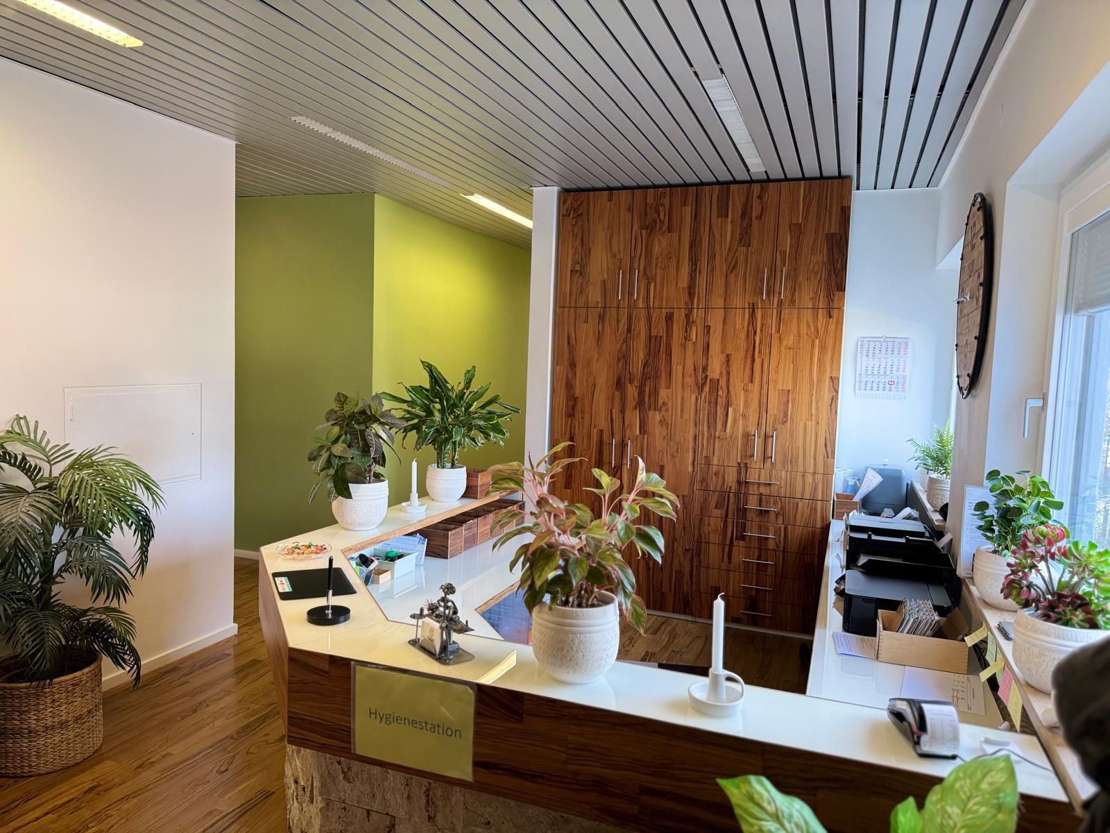Physiotherapeutische Praxis Empfang mit Holzelementen