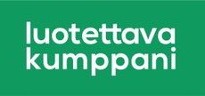 Green logo with white text reading “luotettava kumppani”