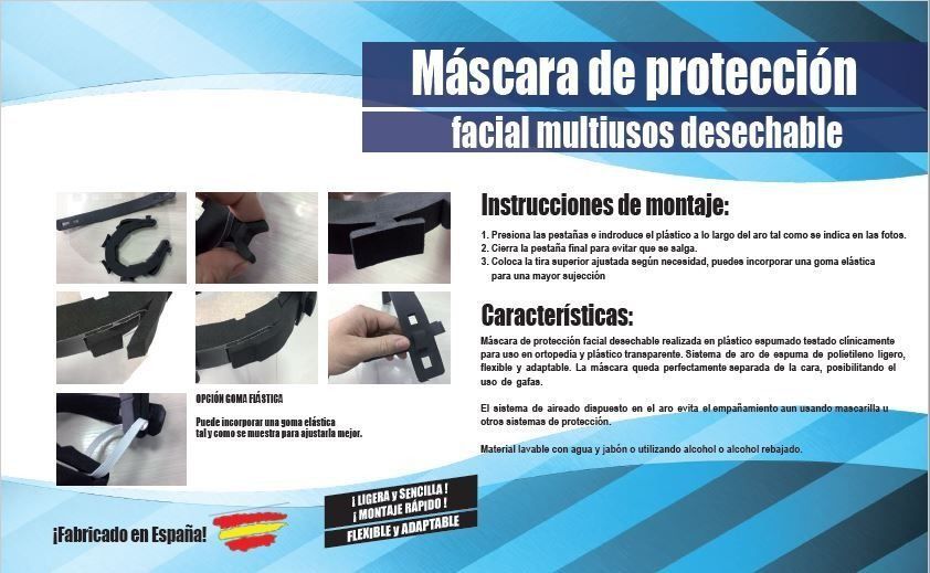 A poster for a mascara de proteccion facial multiusos desechable