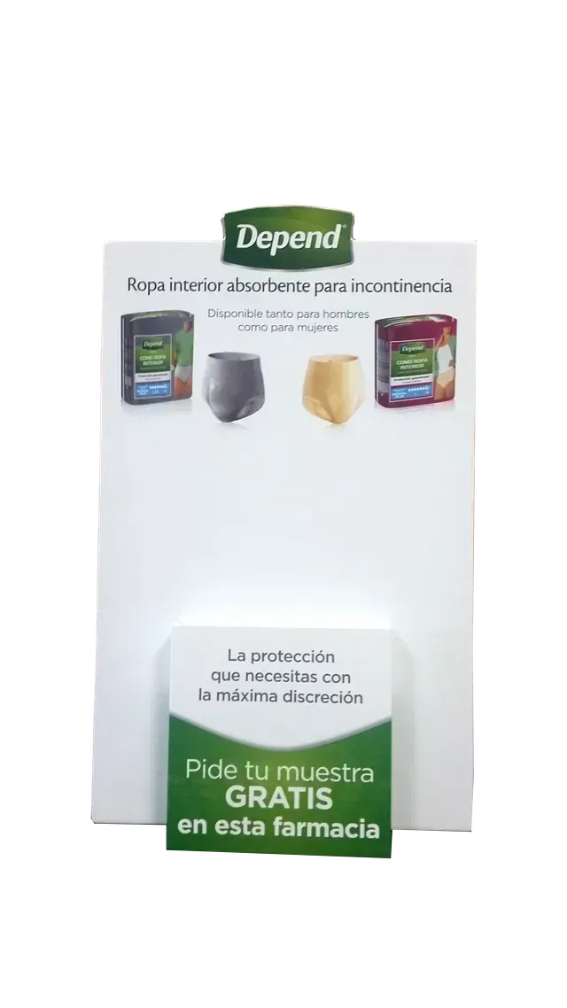Un expositor para ropa interior de Depende en español