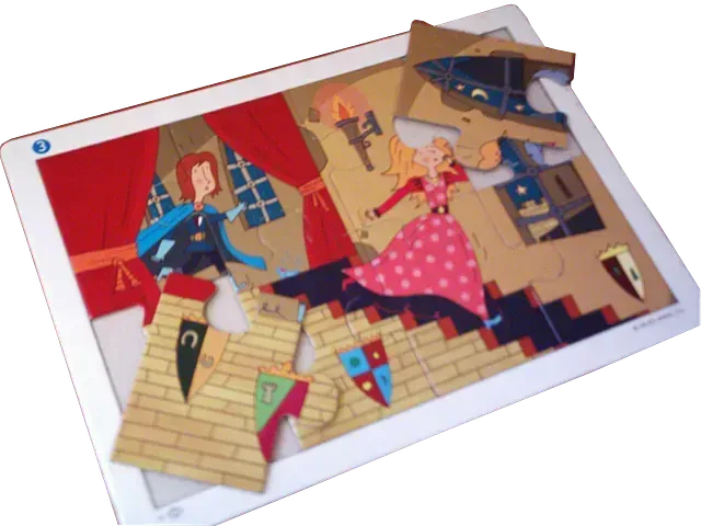 Un rompecabezas con una princesa y un caballero.