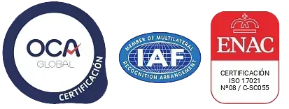 Los logotipos de OCA Global IAF y ENAC se muestran sobre un fondo blanco.