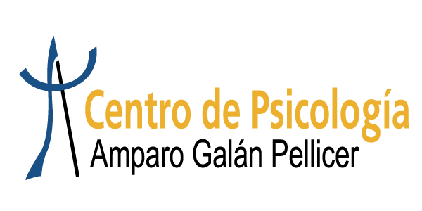Logo for Centro de Psicología Amparo Galán Pellicer, featuring a blue figure with a yellow "Centro de Psicología" text.