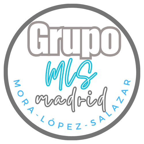 Logo circular gris y azul de Grupo MS Madrid, con texto &ldquo;Mora L&oacute;pez S. Alazar&rdquo; alrededor.