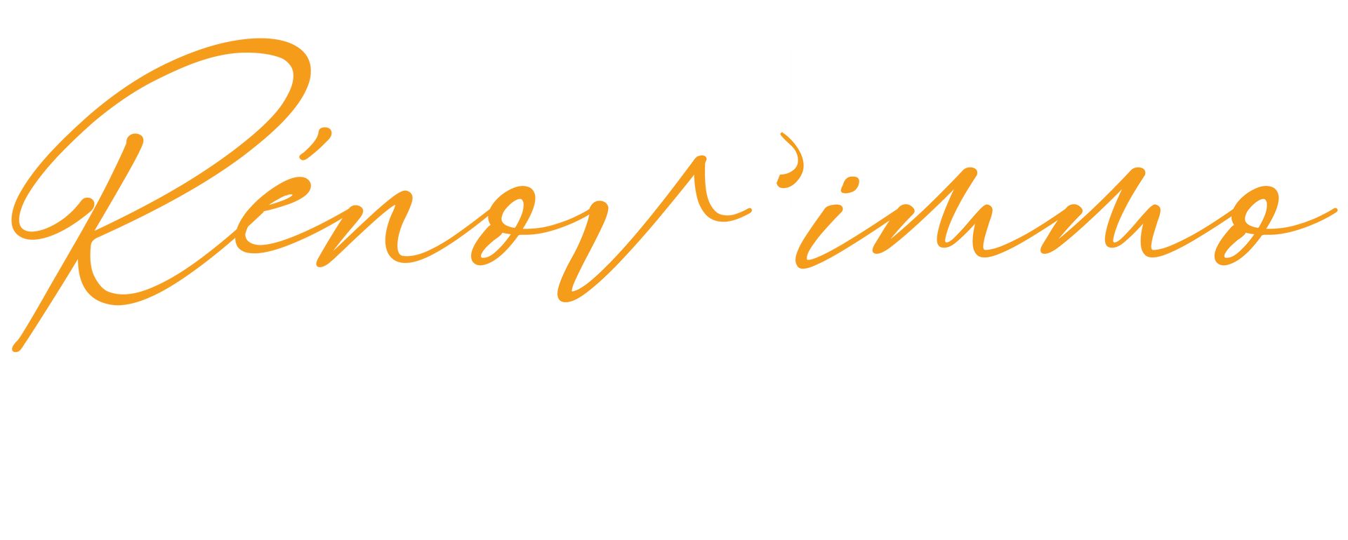 Logo pour Réno'v immo en lettres dorées sur fond blanc.