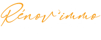 Logo pour Réno'v immo en lettres dorées sur fond blanc.