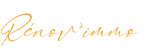 Logo pour Réno'v immo en lettres dorées sur fond blanc.