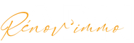 Logo pour Réno'v immo en lettres dorées sur fond blanc.