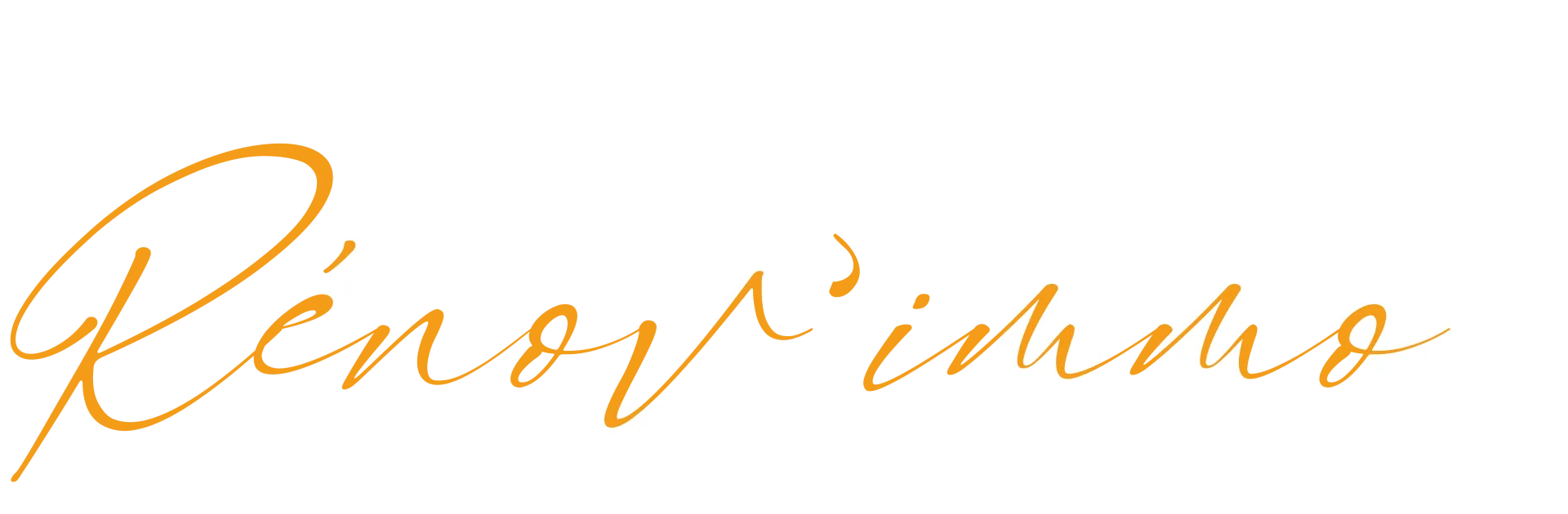 Logo pour Réno'v immo en lettres dorées sur fond blanc.