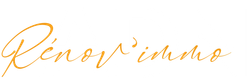 Logo pour Réno'v immo en lettres dorées sur fond blanc.