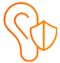 Oreille orange avec un bouclier, représentant la protection auditive.