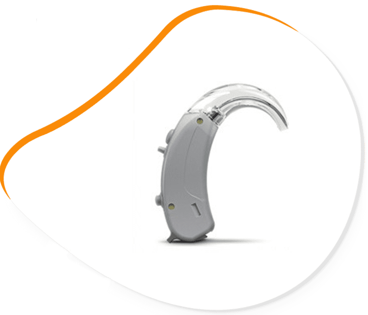 Appareil auditif gris dissimulant l'oreille.