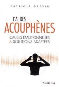 Couverture du livre : « J’ai des acouphènes ». Silhouette d’une personne les mains sur les oreilles, texte, fond beige.