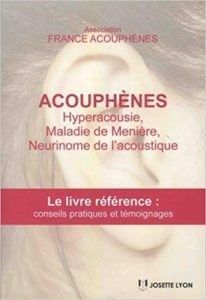Couverture d'un livre sur les acouphènes, l'hyperacousie et les affections apparentées. Illustration d'une oreille.
