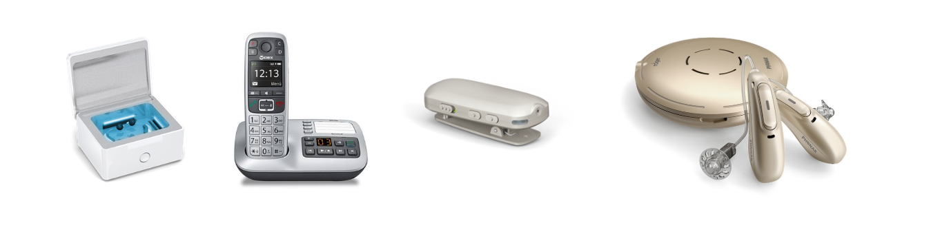 Quatre appareils auditifs.