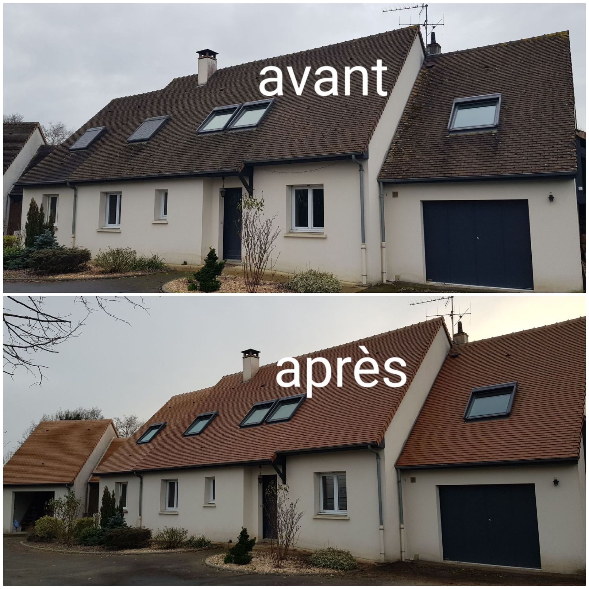 Démoussage de toit avant et après