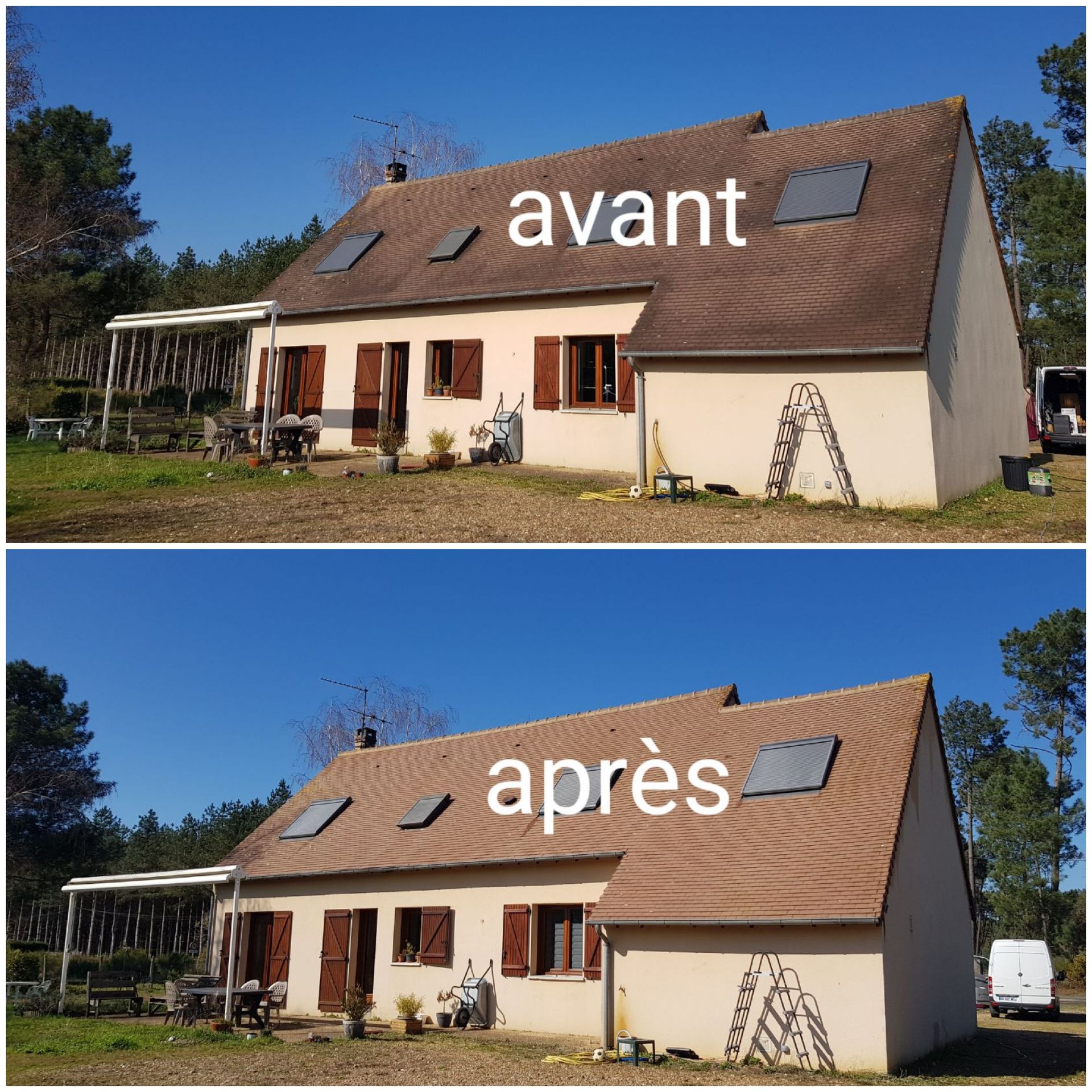 Démoussage du toit d'une maison