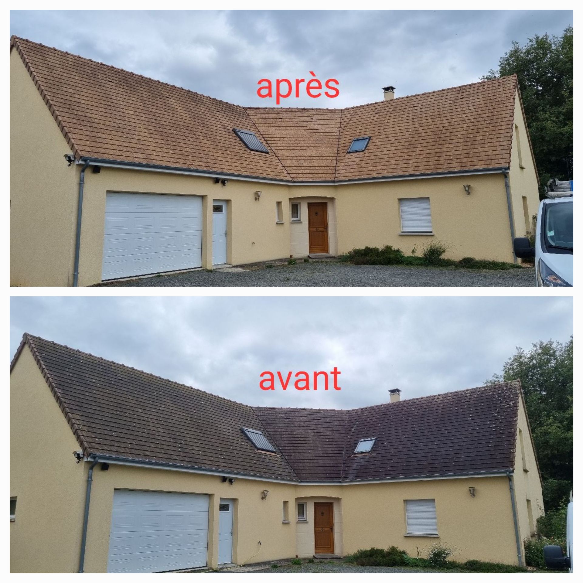 Nettoyage de toiture de maison en L