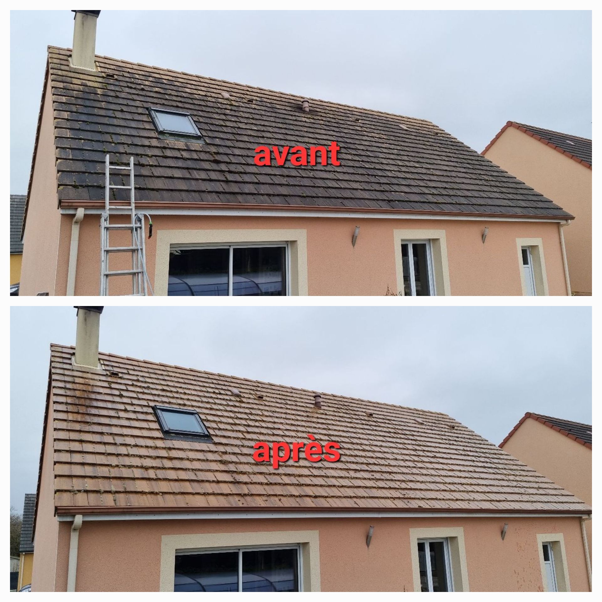 Nettoyage de toiture de maison rose