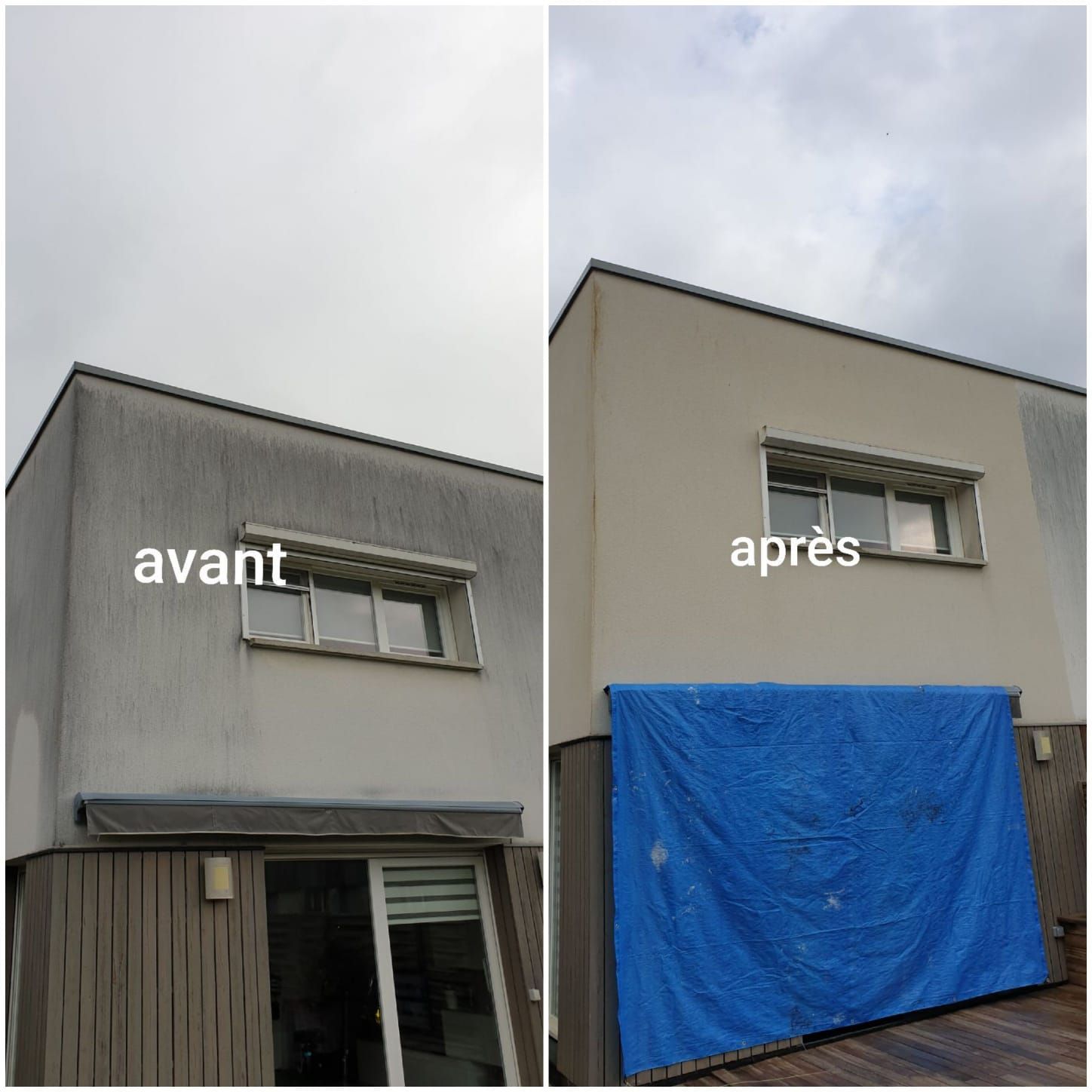 Nettoyage de façade de maison en cube
