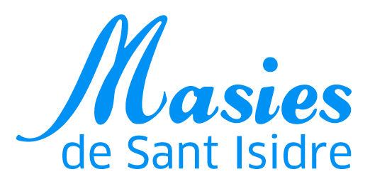 A blue and white logo for masies de sant isidre