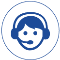 Une personne stylisée portant un casque avec microphone, symbolisant le support ou l'assistance client.