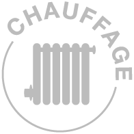 Une icône d'un radiateur centré dans un cercle, avec le mot CHAUFFAGE.