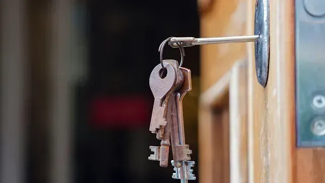 Un manojo de llaves colgando de la cerradura de una puerta.