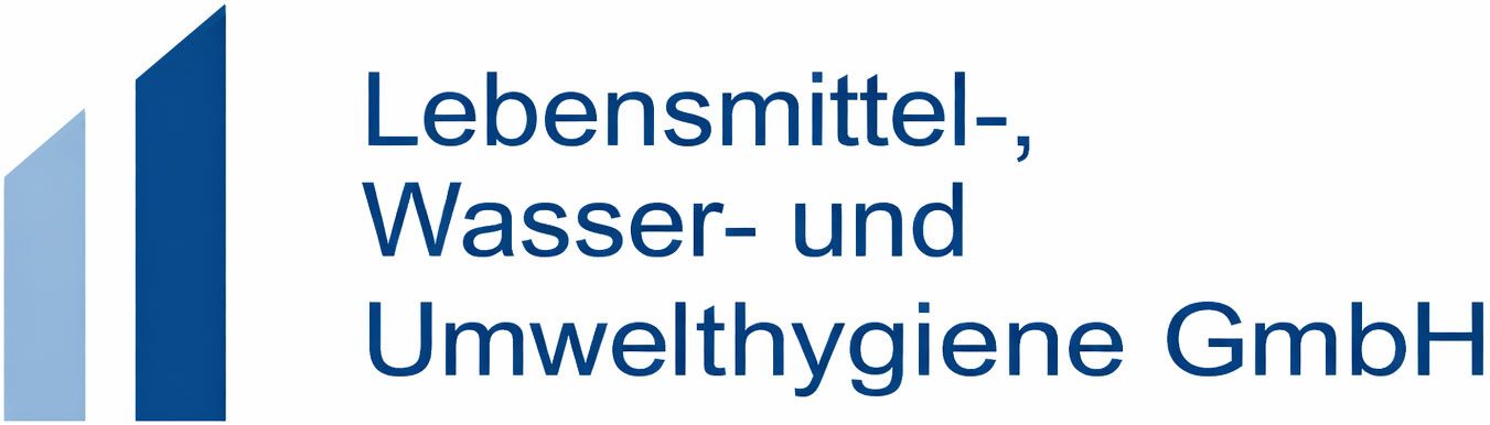 Logo for Lebensmittel-, Wasser- und Umwelthygiene GmbH with blue text and vertical blue bars
