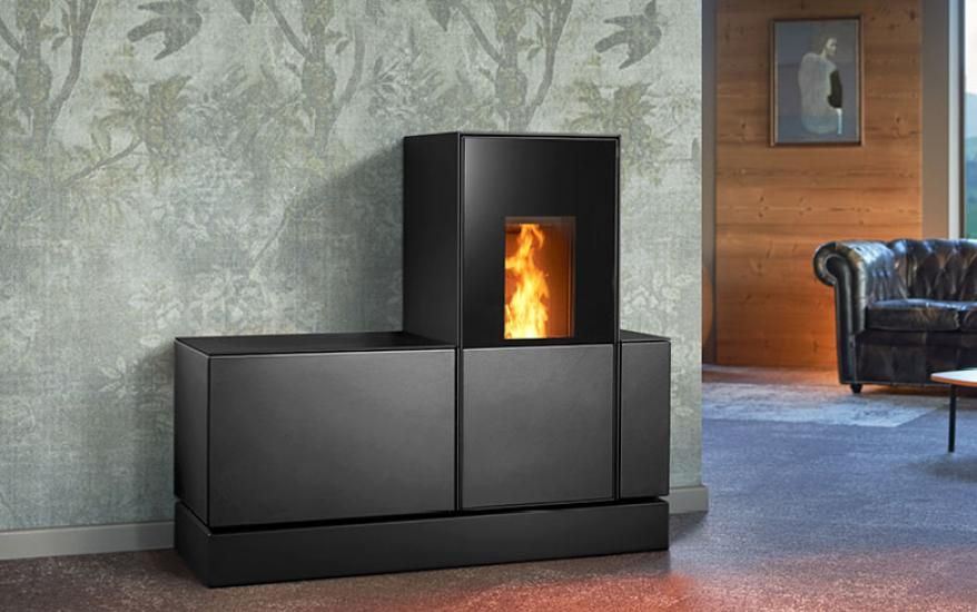 Poêle à granuler et bois noir, grand format