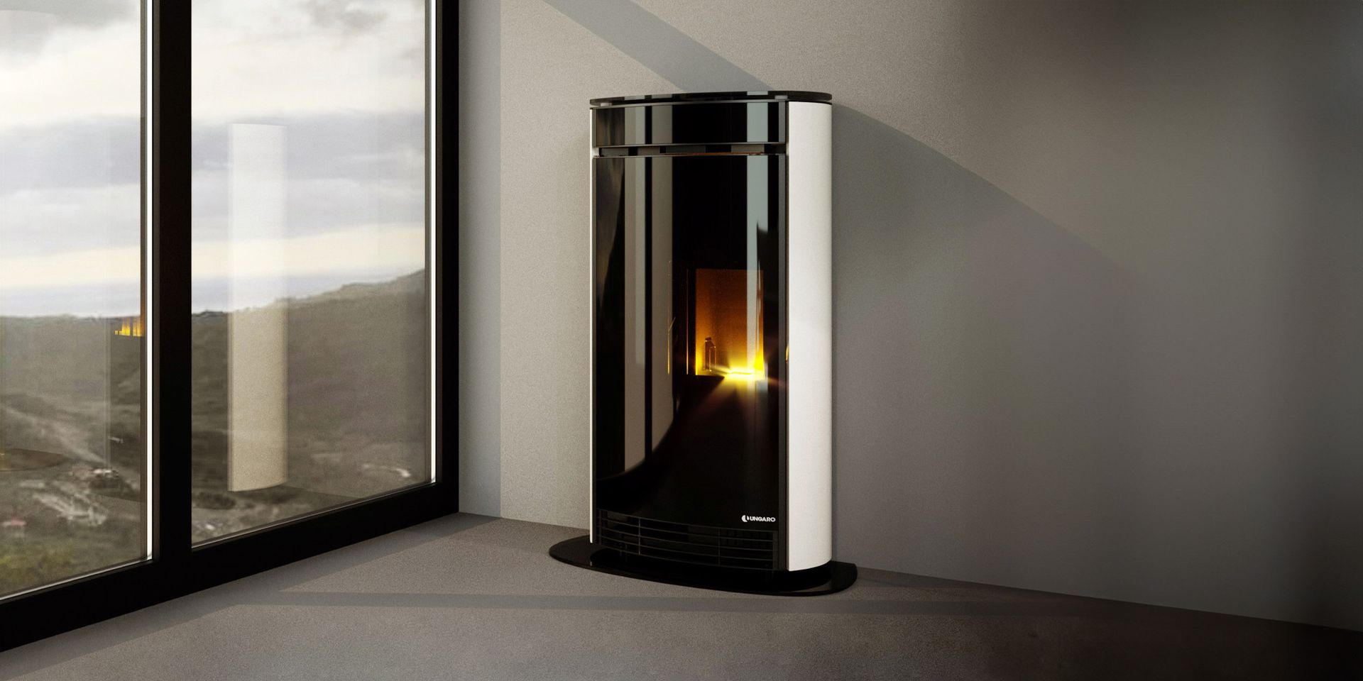 Poêle à granuler style classique blanc et noir