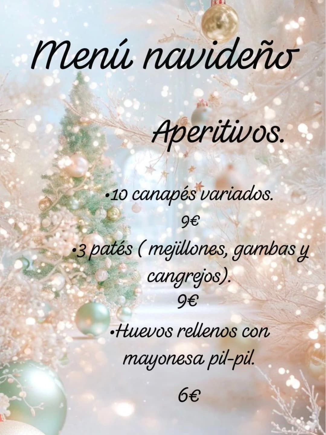 Menú navideño con aperitivos: canapés, paté de marisco y huevos rellenos.