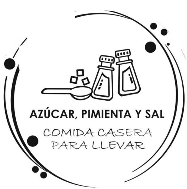 Logo with salt and pepper shakers, spoon, and sugar cubes. Text reads