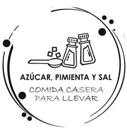 Logo with salt and pepper shakers, spoon, and sugar cubes. Text reads 
