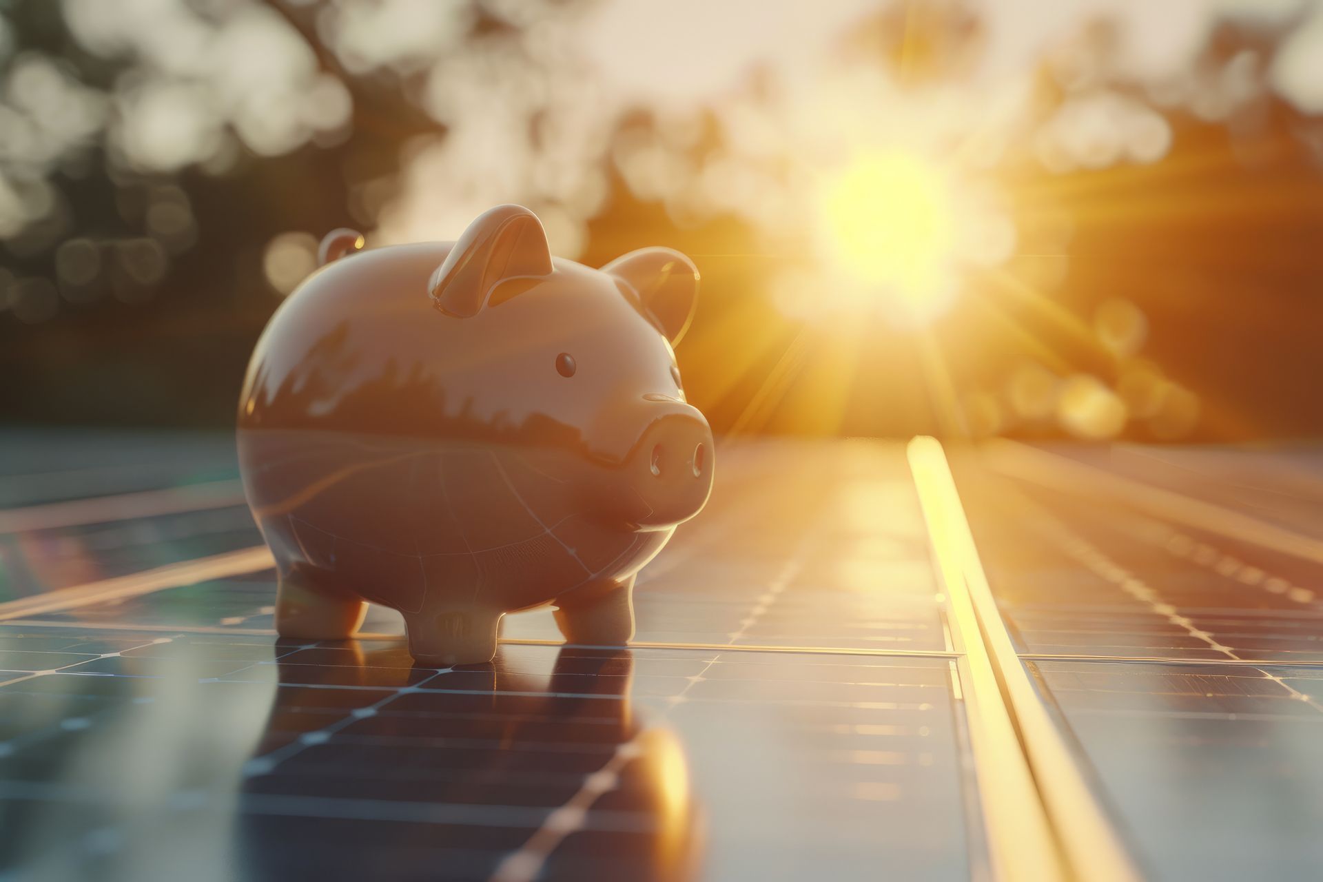 Tirelire posée sur un panneaux photovoltaïque