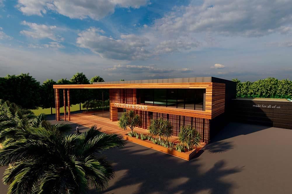 Eine künstlerische Darstellung eines Hauses mit einer Palme davor