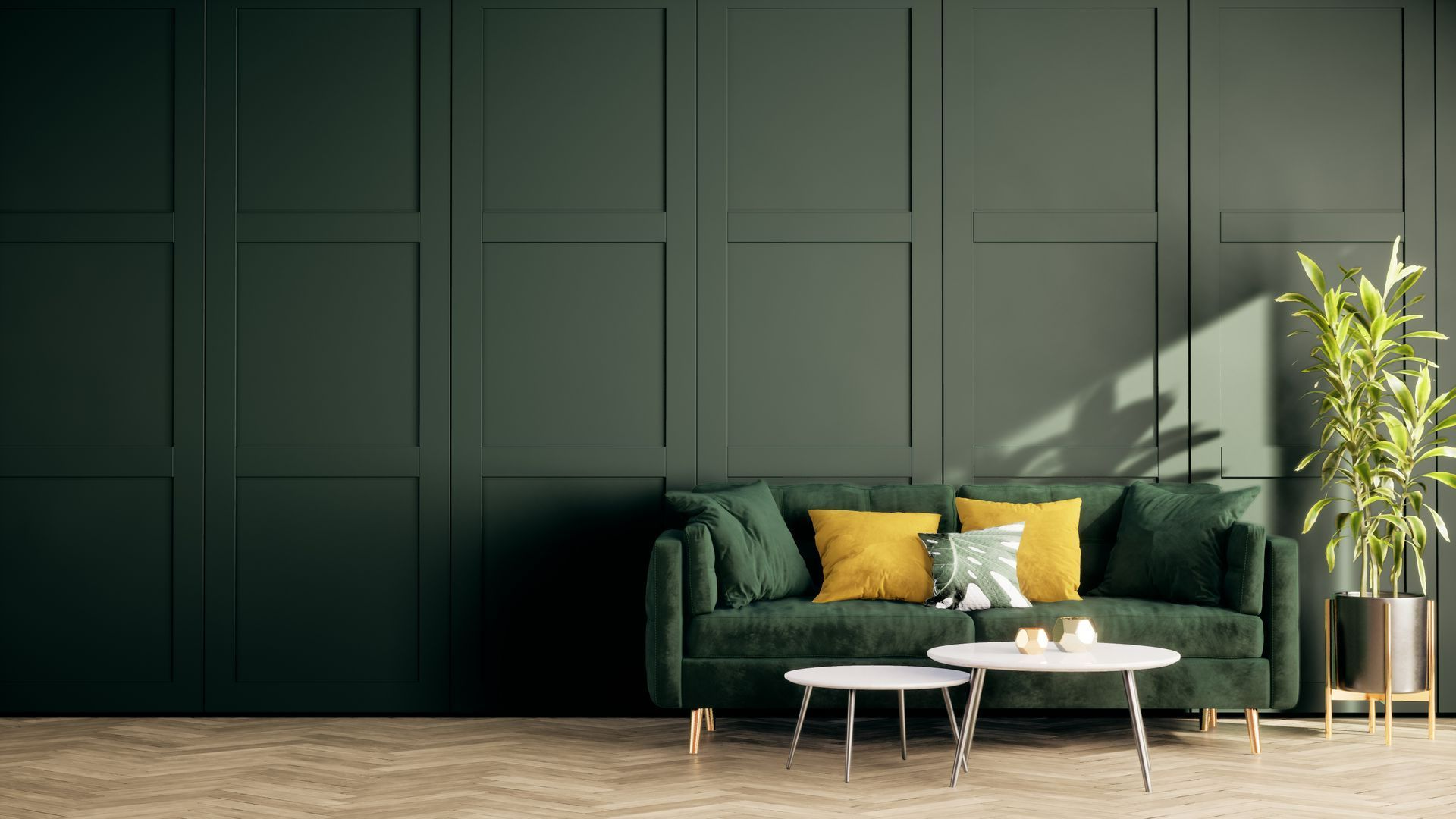 Un mur vert et un canapé