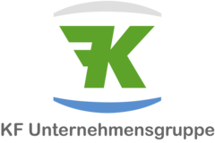 A logo for kf unternehmensgruppe with a green letter k