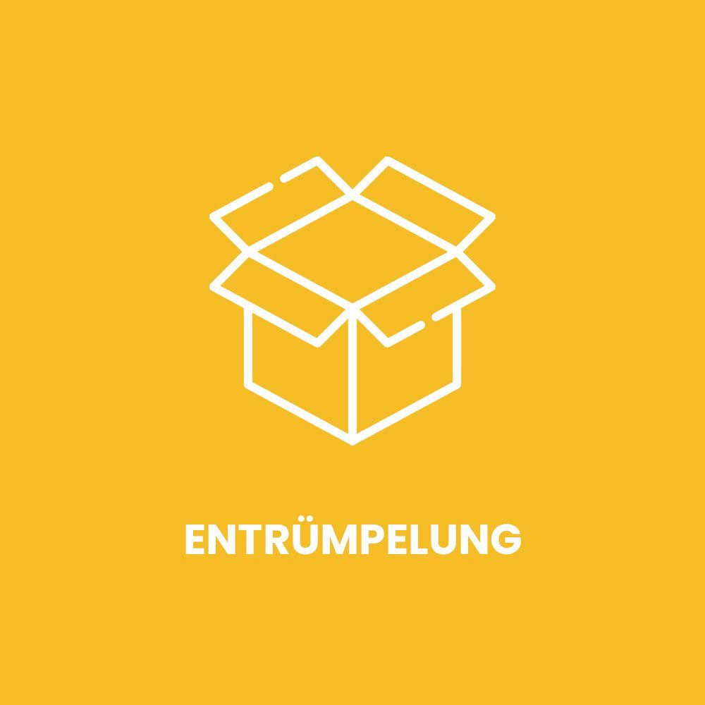 Ein Symbol eines offenen Kartons auf gelbem Hintergrund.