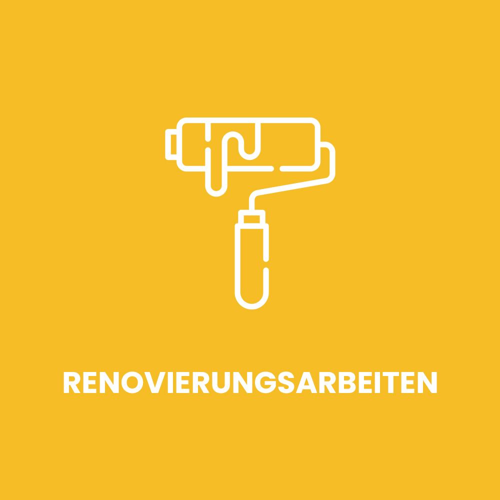 Ein Liniensymbol einer Farbrolle auf gelbem Hintergrund.