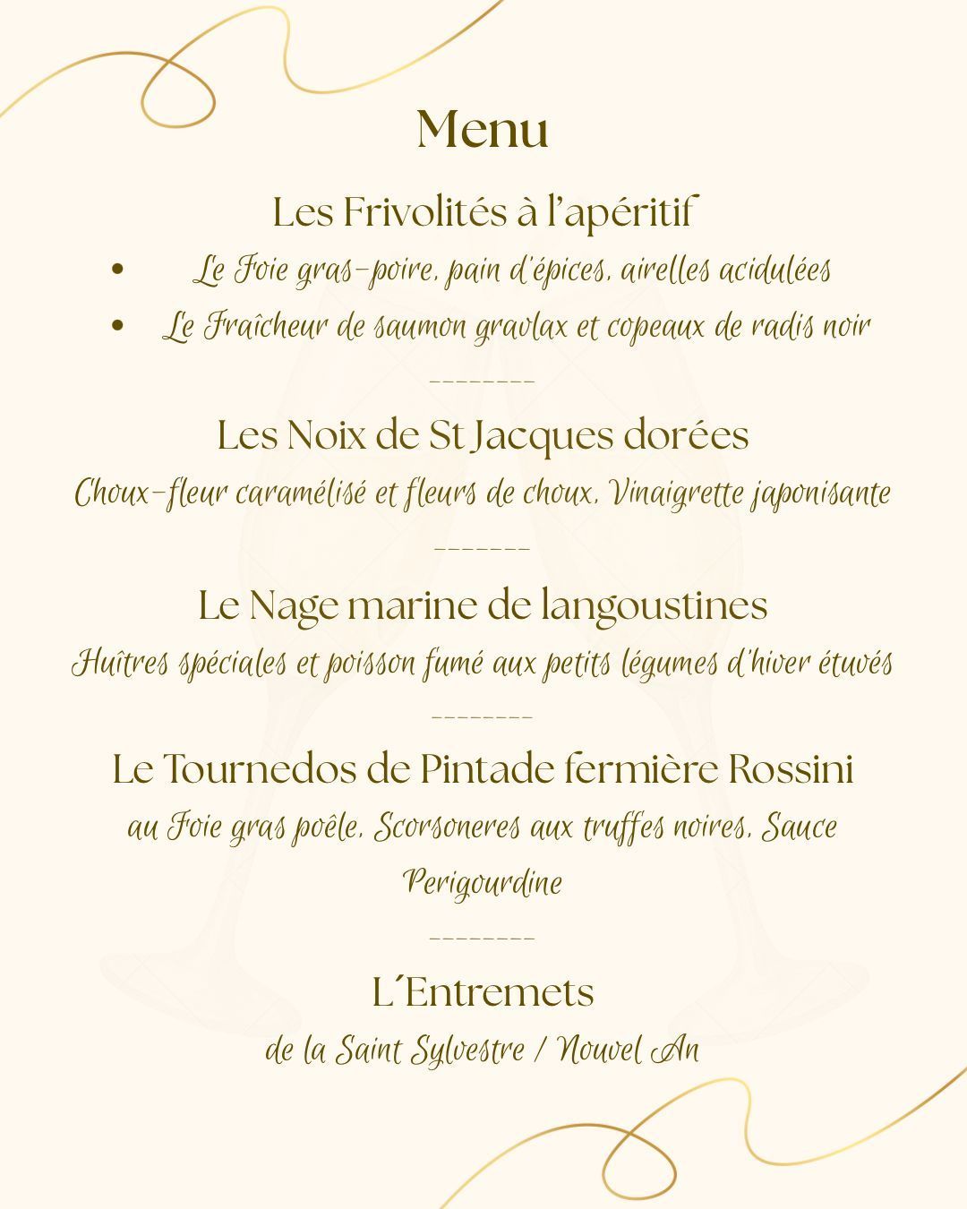 Menu des fêtes