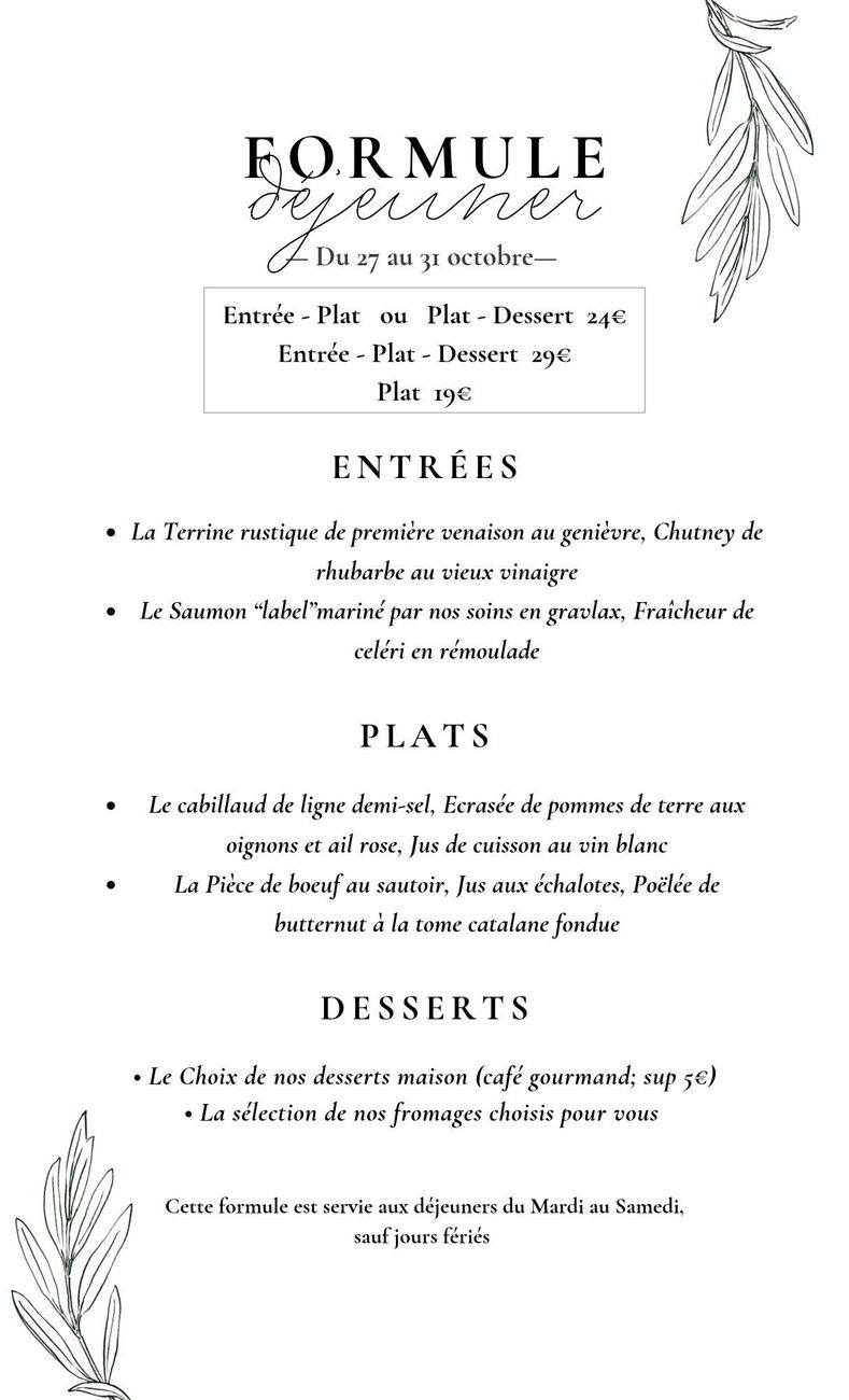 Carte du déjeuner Marché du Midi