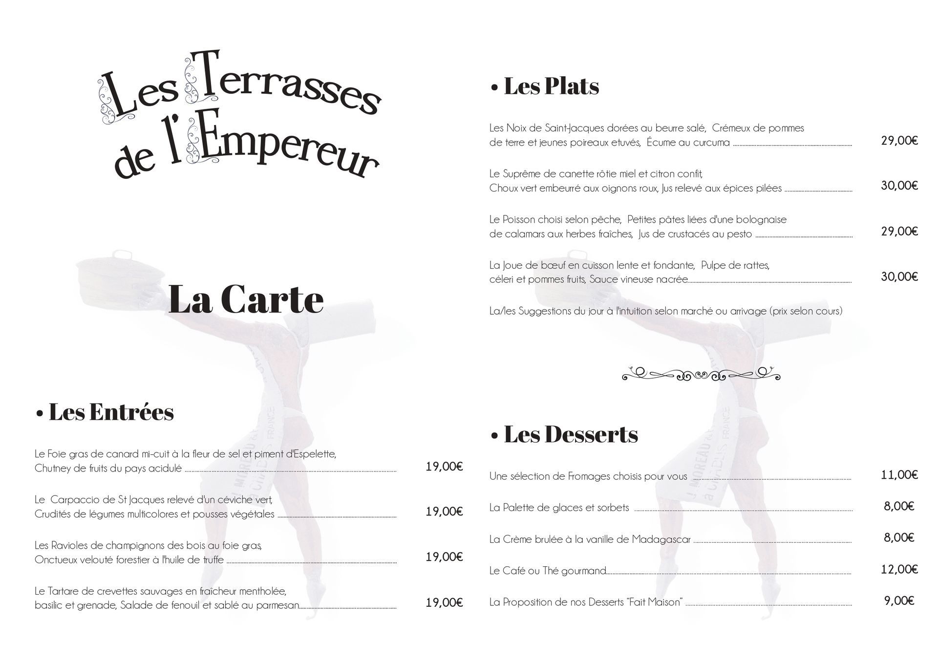 Carte de printemps du restaurant Les terrasses de l'Empereur