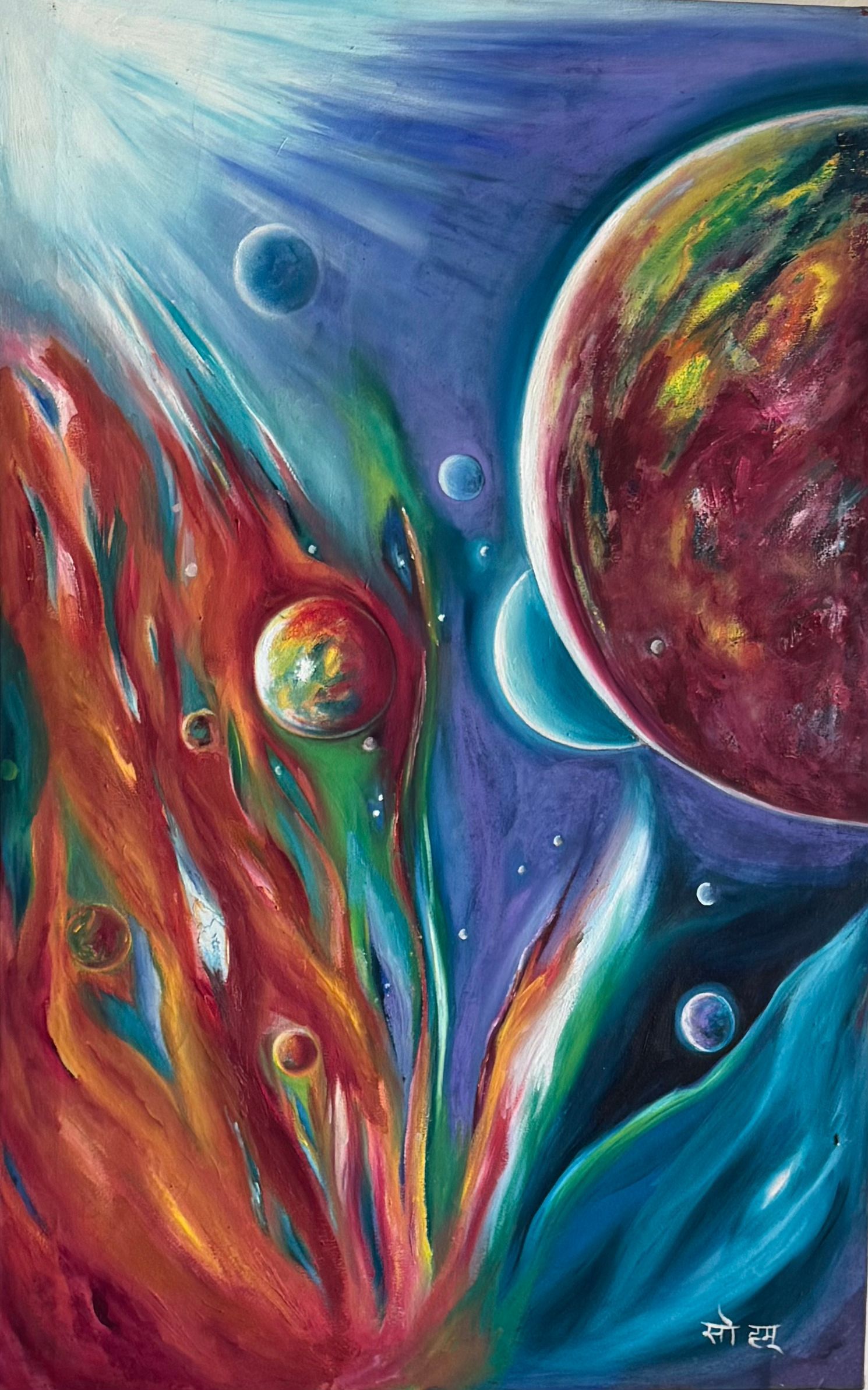 Peinture colorée de planètes dans le cosmos