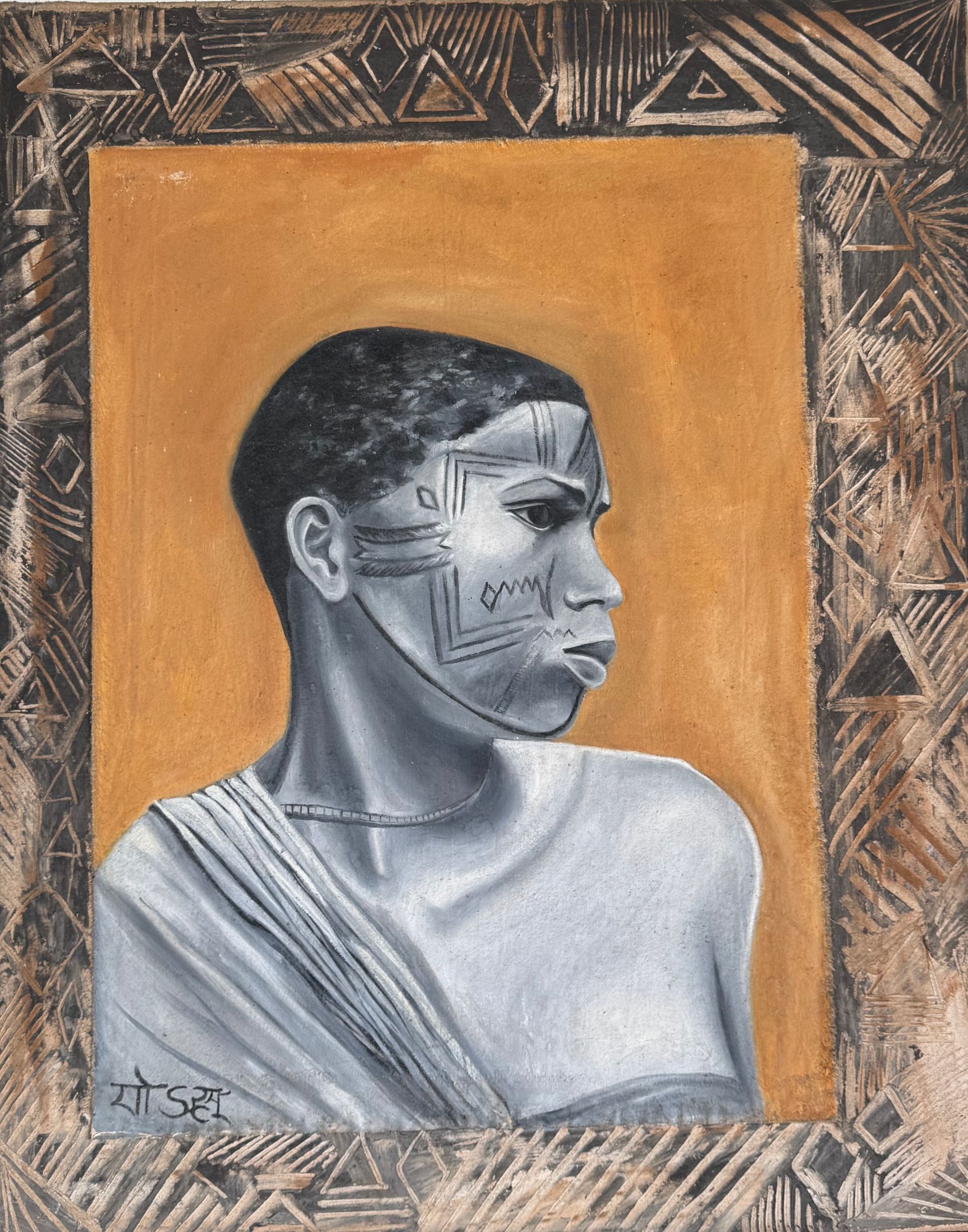 Portrait d'une personne de profil avec le visage tatoué