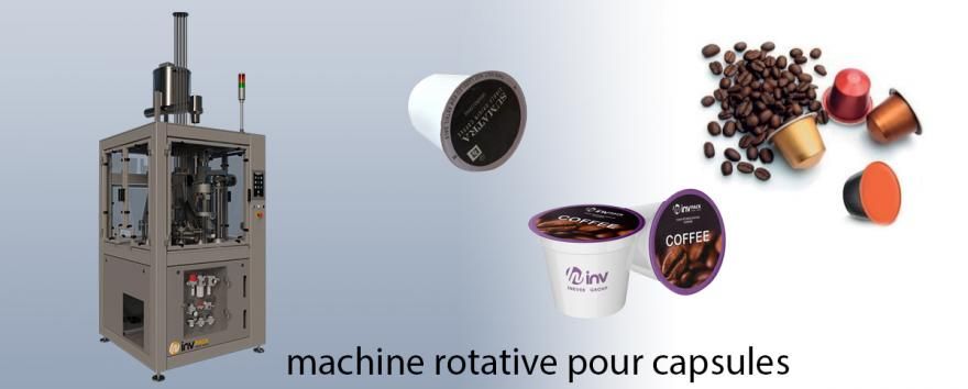 Machine rotative de remplissage de capsules avec capsules et ingrédients, étiquetée « machine rotative 