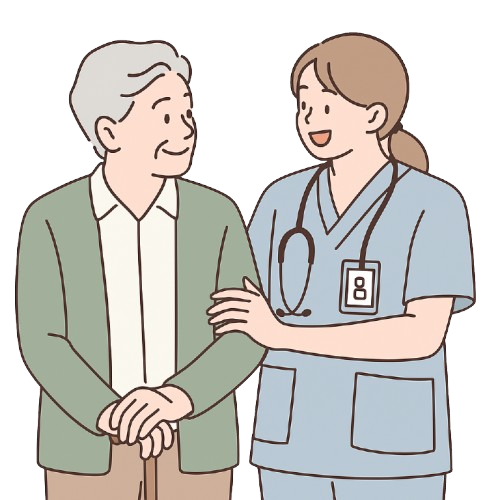 Un dessin d'infirmière avec une personne âgée