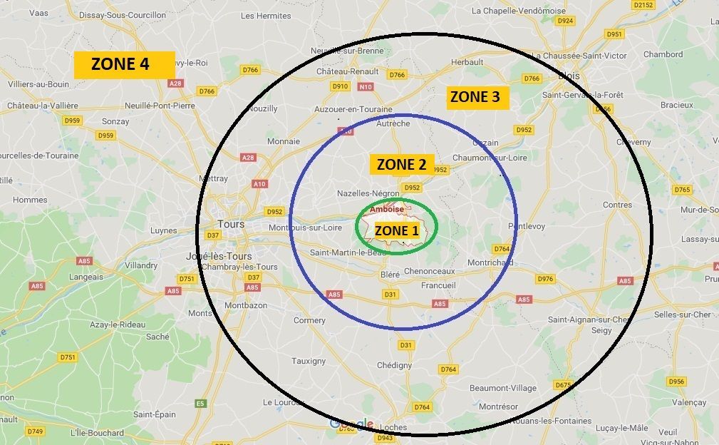 Carte des zones de déplacement