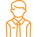 Icône orange représentant une personne portant une chemise à col et une cravate